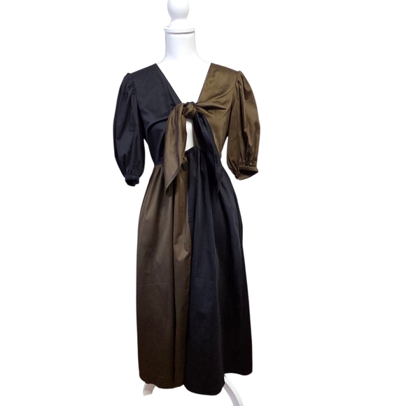 Crosby by Mollie Burch Colorblock Dress Tie Front Puff Sleeve Black Dress Small - Picture 2 of 9